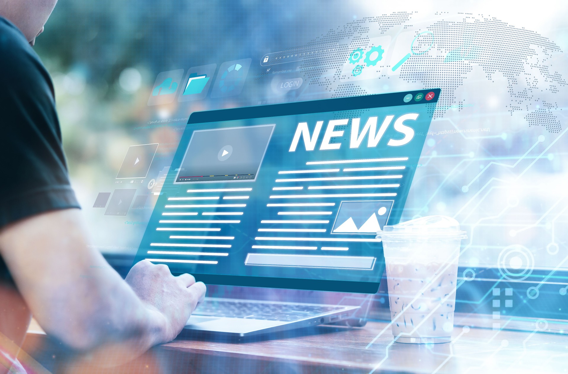 News updates, read news online with internet network at a cafe on holiday.